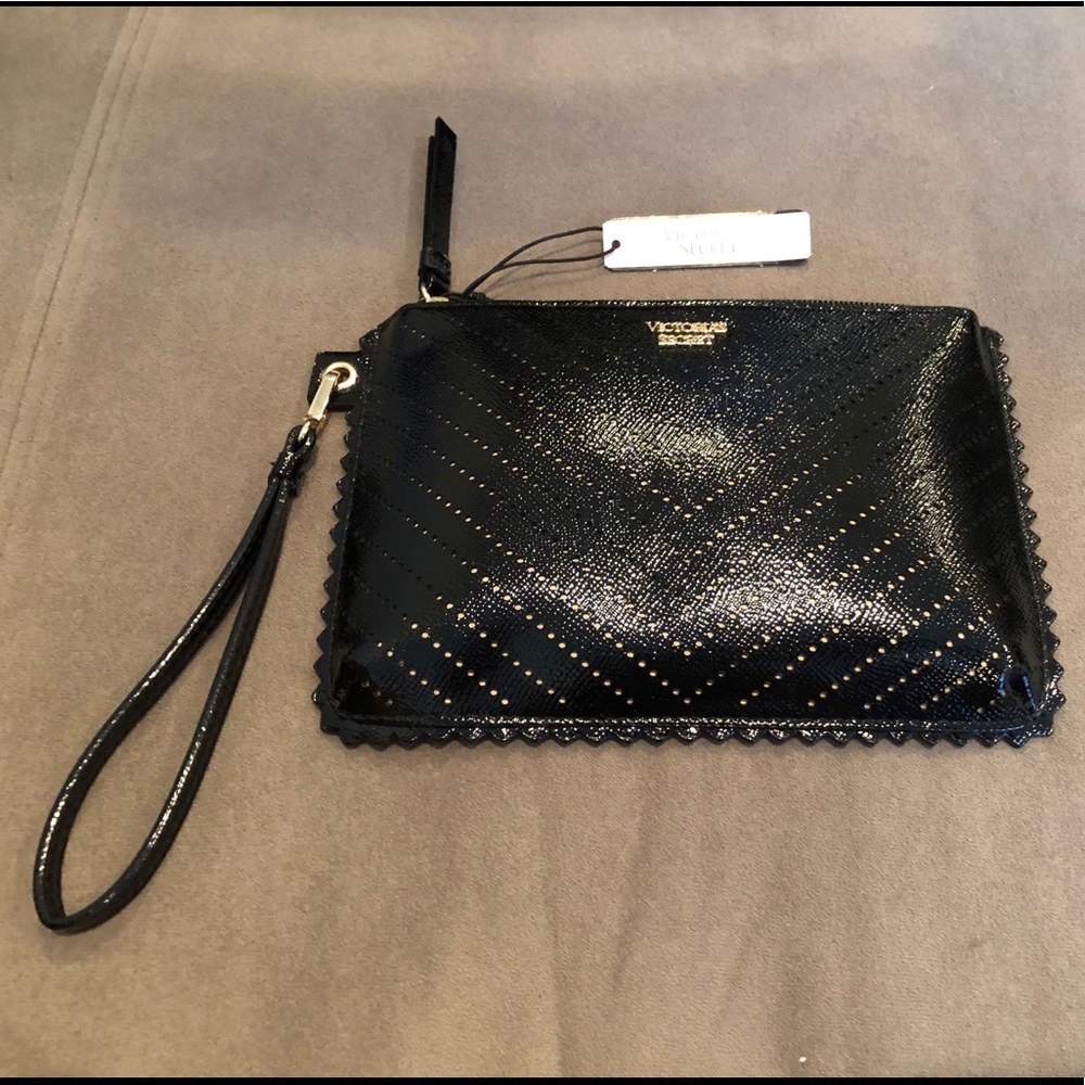 NWT Victoria Secret Black Wristlet w/ Slvr Trim